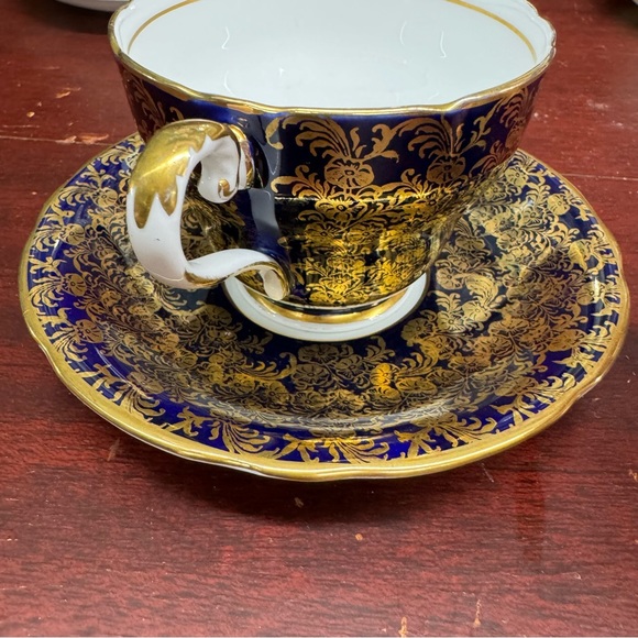 Vintage 1940s Aynsley Tea Cup & Saucer Set Cobalt Blue Gold Lace Fine Bone China - Picture 6 of 16